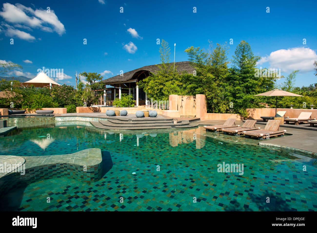 Swimming pool in the luxury spa resort Stock Photo