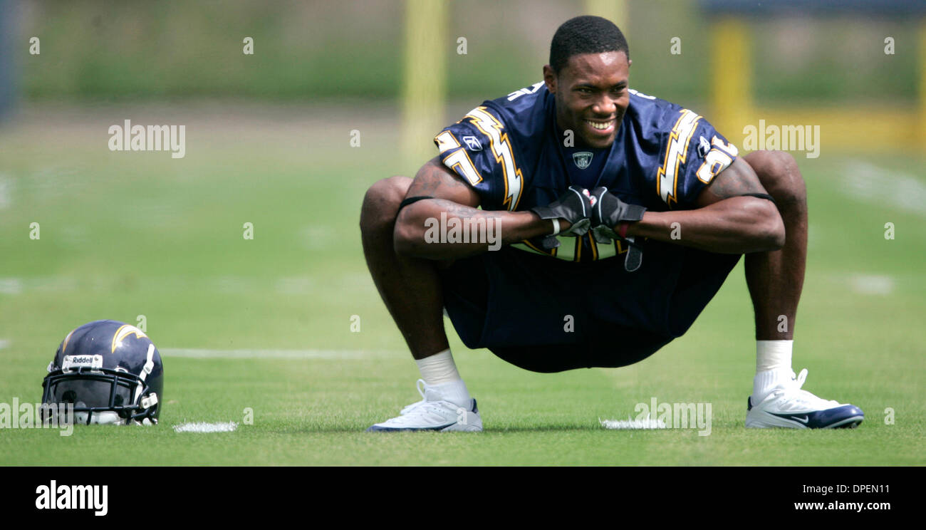 (Published 7/24/2006, C-12) May 13, 2006 ANTONIO CROMARTIE, one of nine draft picks  stretches at the Chargers Headquarters in Murphy Canyon.  He will play cornerback for the San Diego Chargers.  John Gastaldo/The San Diego Union-Tribune/Zuma Press Stock Photo