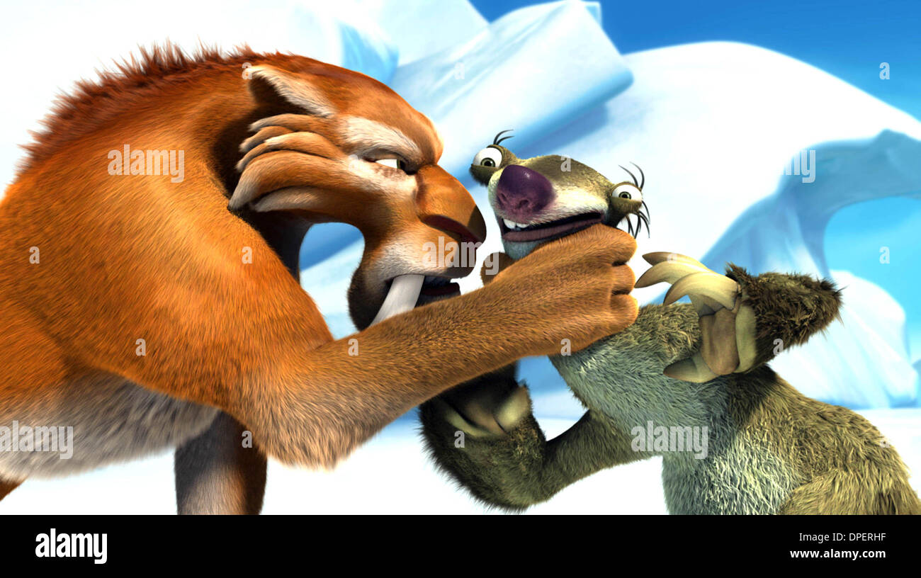 Mar. 08, 2006 - IA2-36...Diego the saber-toothed tiger (voiced by Denis Leary) expresses his displeasure with the antics of Sid the Sloth (voiced by John Leguizamo). .K47526ES.ICE AGE 2 THE MELTDOWN.TV-FILM STILL.PHTO SUPPLIED BY   PHOTOS (Credit Image: © Globe Photos/ZUMApress.com) Stock Photo