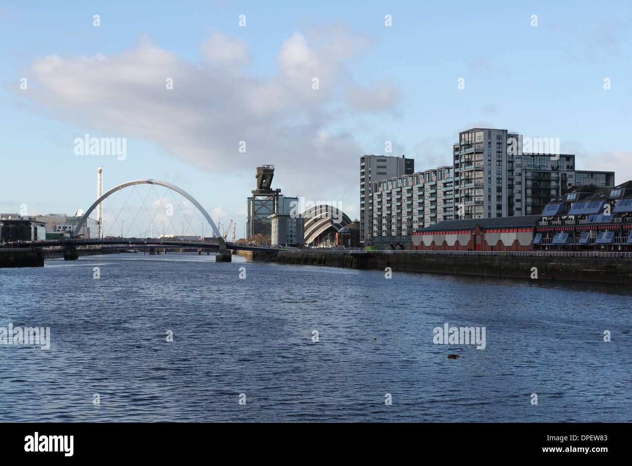 Clyde Arc and River Clyde Glasgow Scotland January 2014 Stock Photo