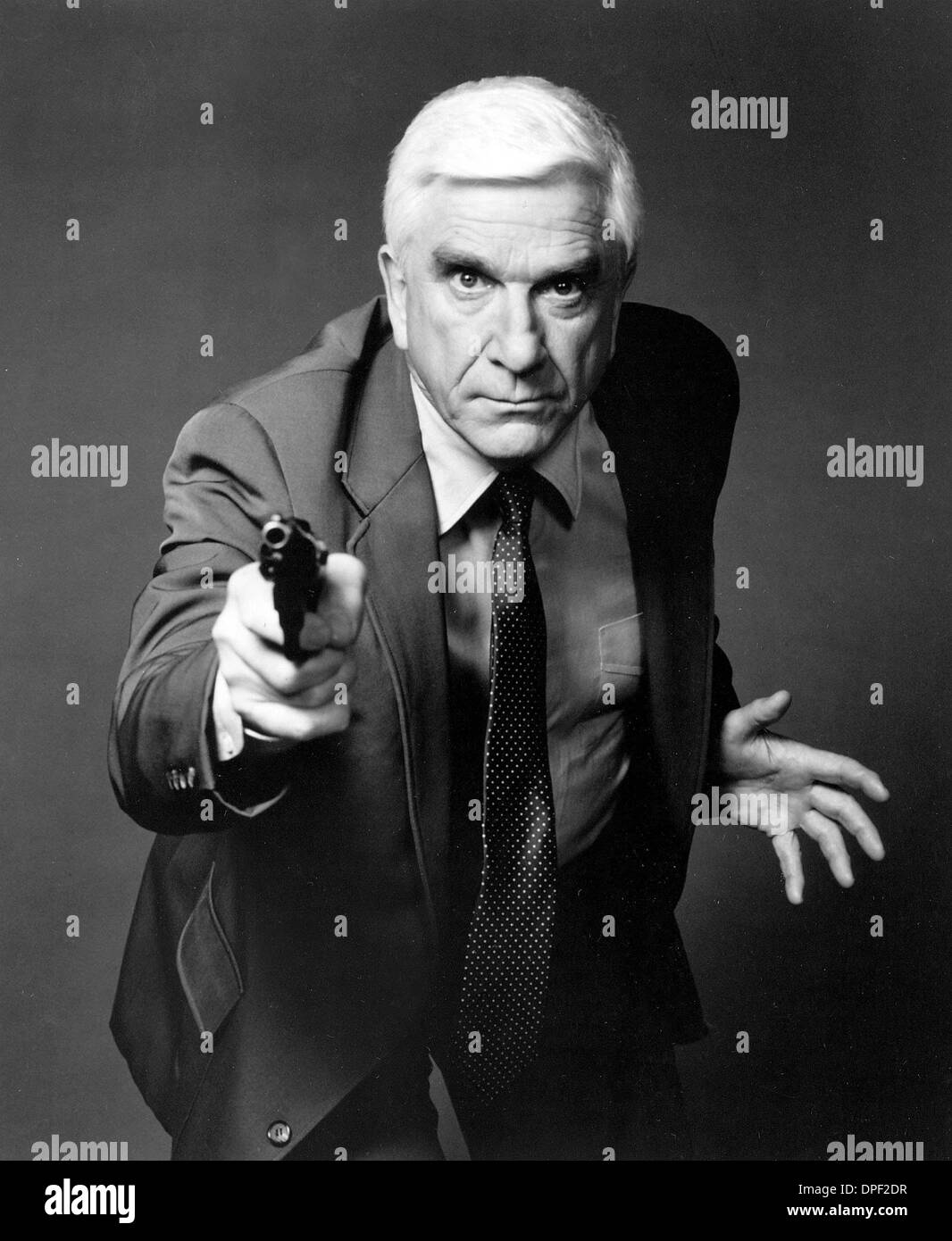LESLIE NIELSEN (Feb. 11, 1926 - Nov. 28, 2010) was a American actor  who appeared in over 100 films and 1,500 television programs over the span of his career. He began his career with a television role in 1948 and garnered positive reviews as a serious actor for lead roles in 'Forbidden Planet' and 'The Poseidon Adventure'. His deadpan delivery in the spoof disaster movie 'Airplane Stock Photo