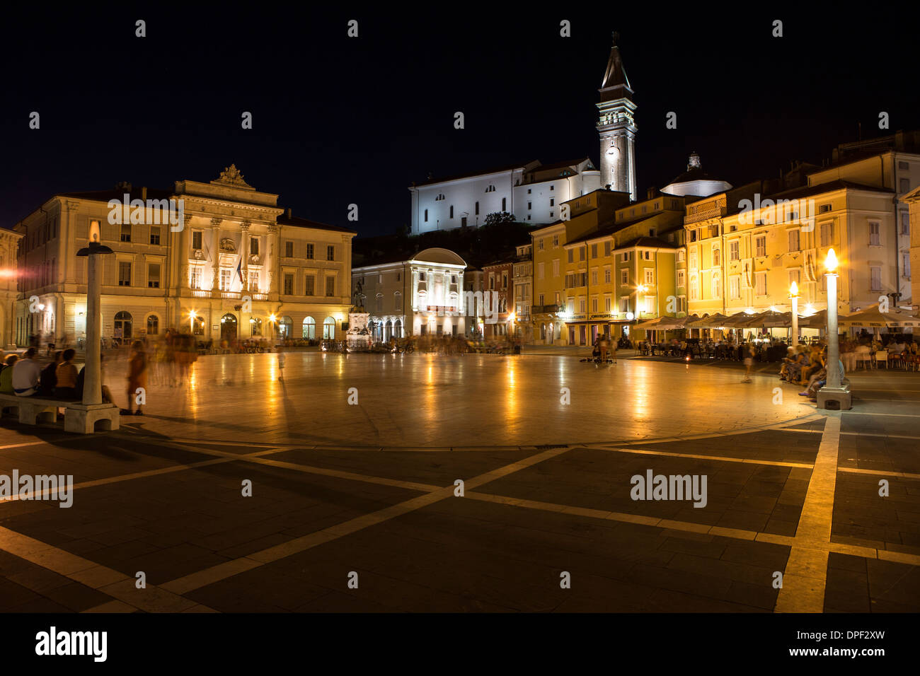 Town square at night, Piran, Slovenia Stock Photo - Alamy