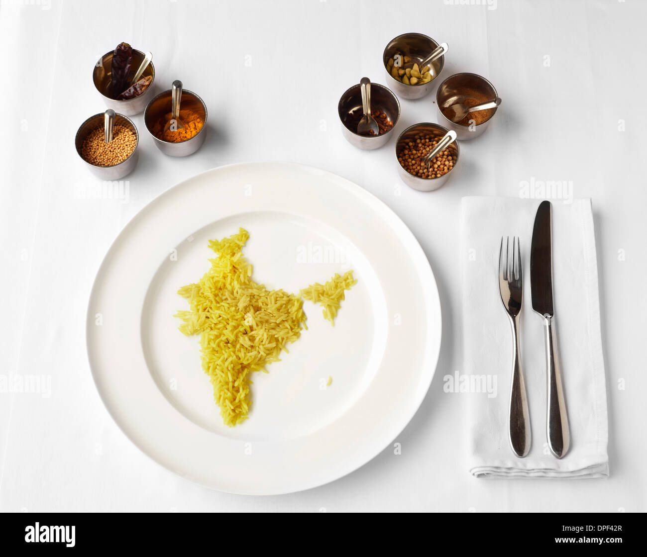 Turmeric rice in shape of India Stock Photo
