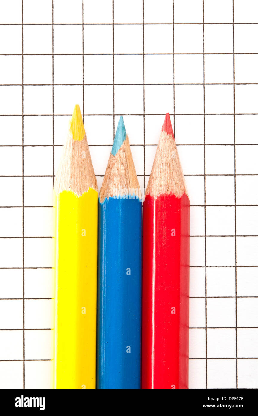 yellow red and blue pencil Stock Photo