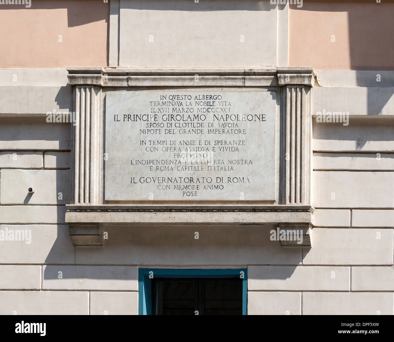 Here-died plaque Jerome Napoleon 1891, Via del Babuino, Rome, Italy Stock Photo