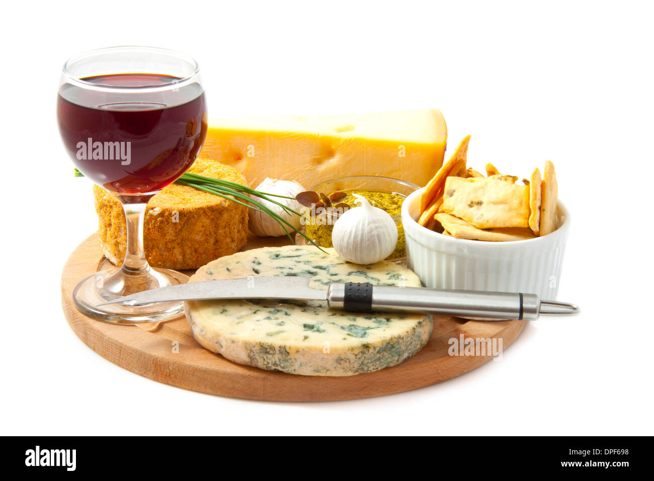 Cheese board with a glass of red wine Stock Photo