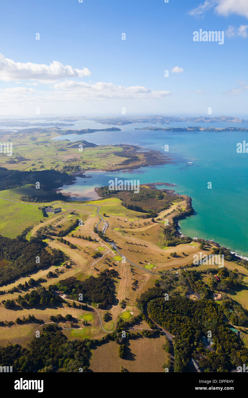 Aerial view over the Bay of Islands, Northland, North Island, New Zealand, Pacific Stock Photo