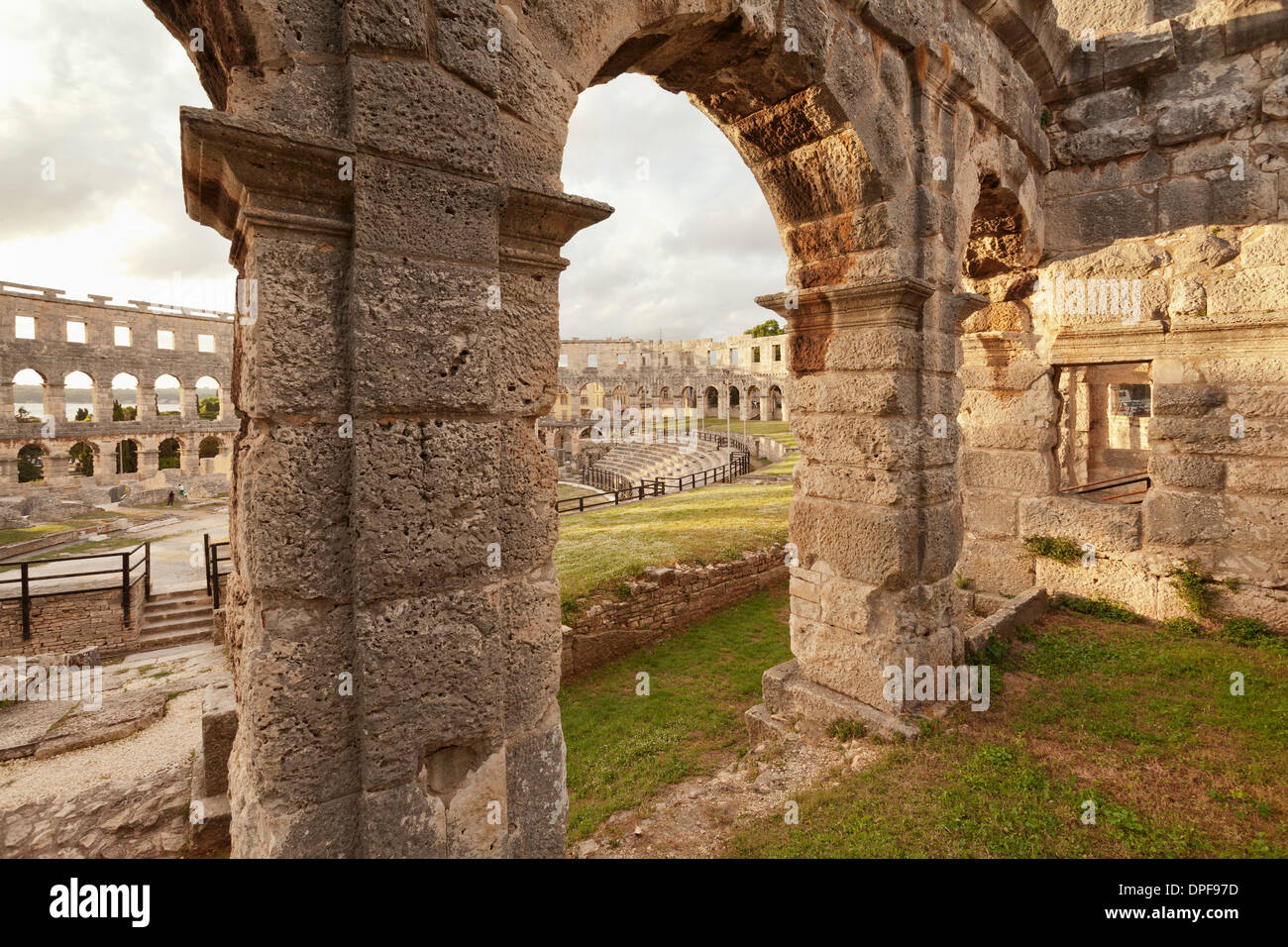 Roman amphitheatre at sunset, Pula, Istria, Croatia, Europe Stock Photo