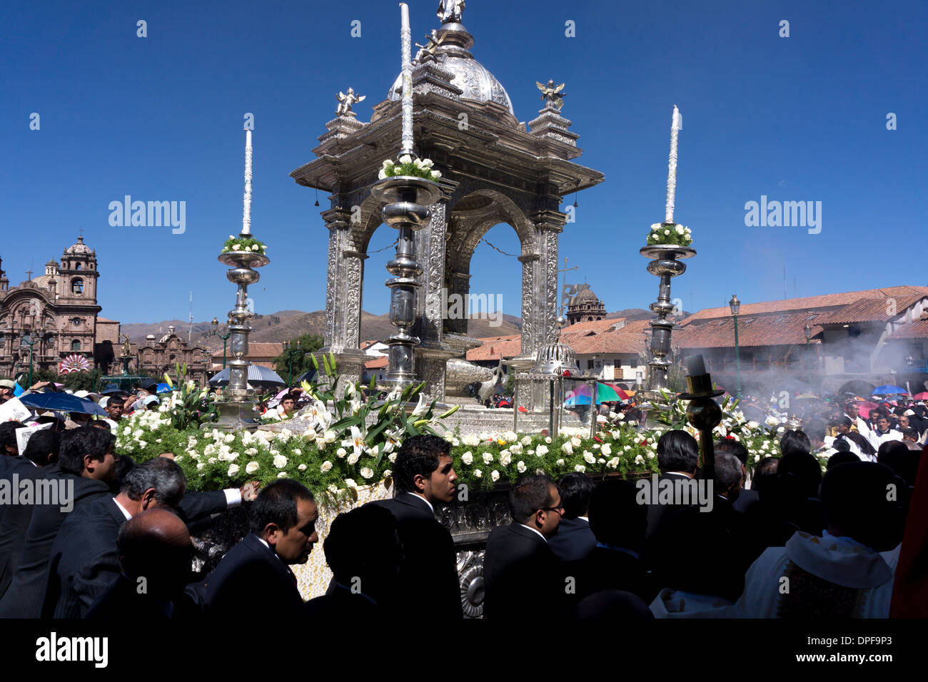 The festivities of Corpus Christi, the most important religious festival in Peru, held in Cuzco, Peru, South America Stock Photo