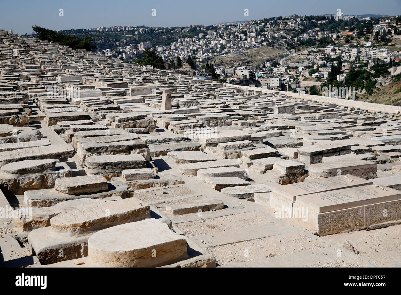 Gravestones among the 150,000 graves in the Jewish Cemetery on the Mount of Olives, Jerusalem, Israel, Middle East Stock Photo