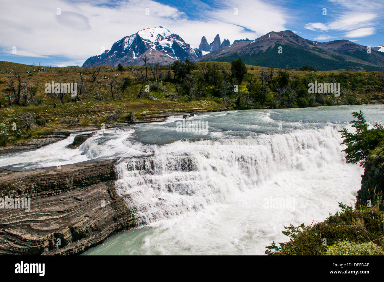 Rio Paine waterfalls in the Torres del Paine National Park, Patagonia, Chile, South America Stock Photo