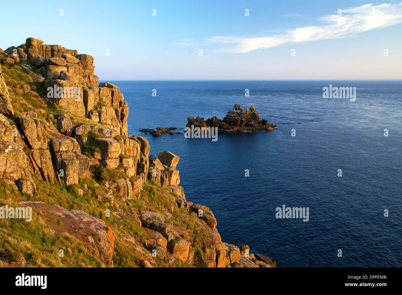 Evening sunshine on cliffs, Lands End, Cornwall, England, United Kingdom, Europe Stock Photo