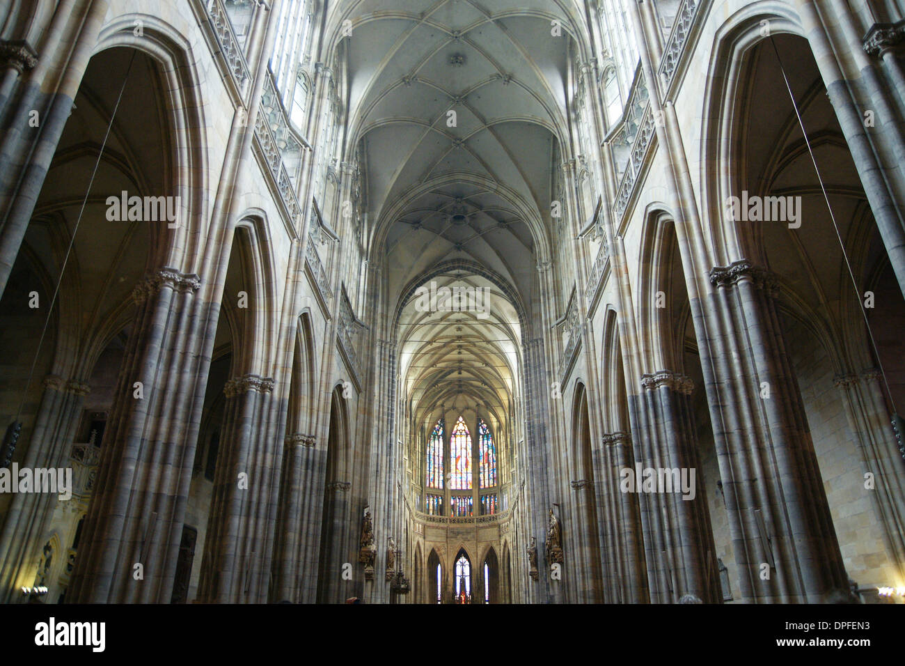 Czech Republic. Prague. Interior of St. Vitus Cathedral. Gothic. Prague Castle complex. 14th century. Stock Photo