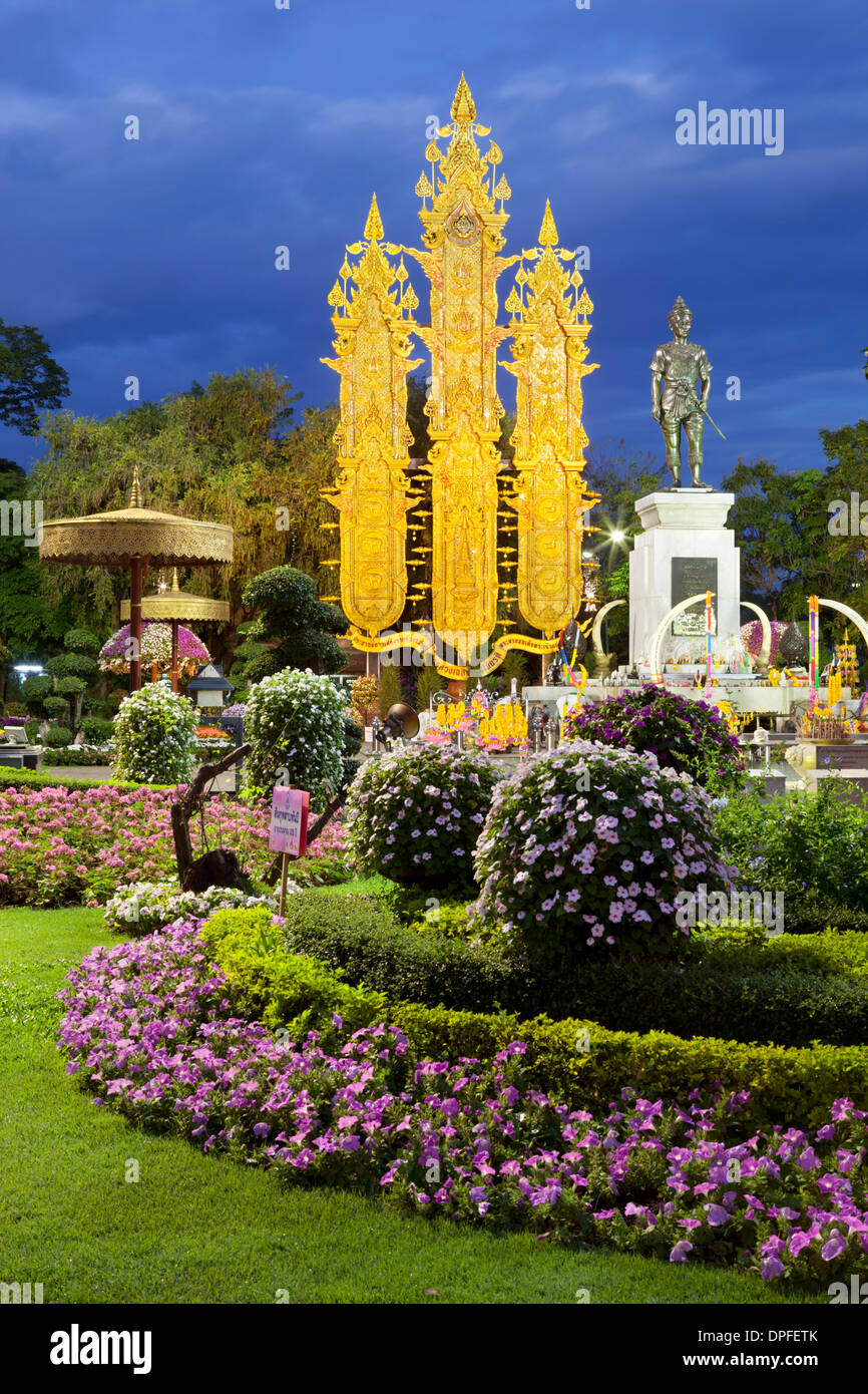 King Mengrai Monument at night, Chiang Rai, Northern Thailand, Thailand, Southeast Asia, Asia Stock Photo