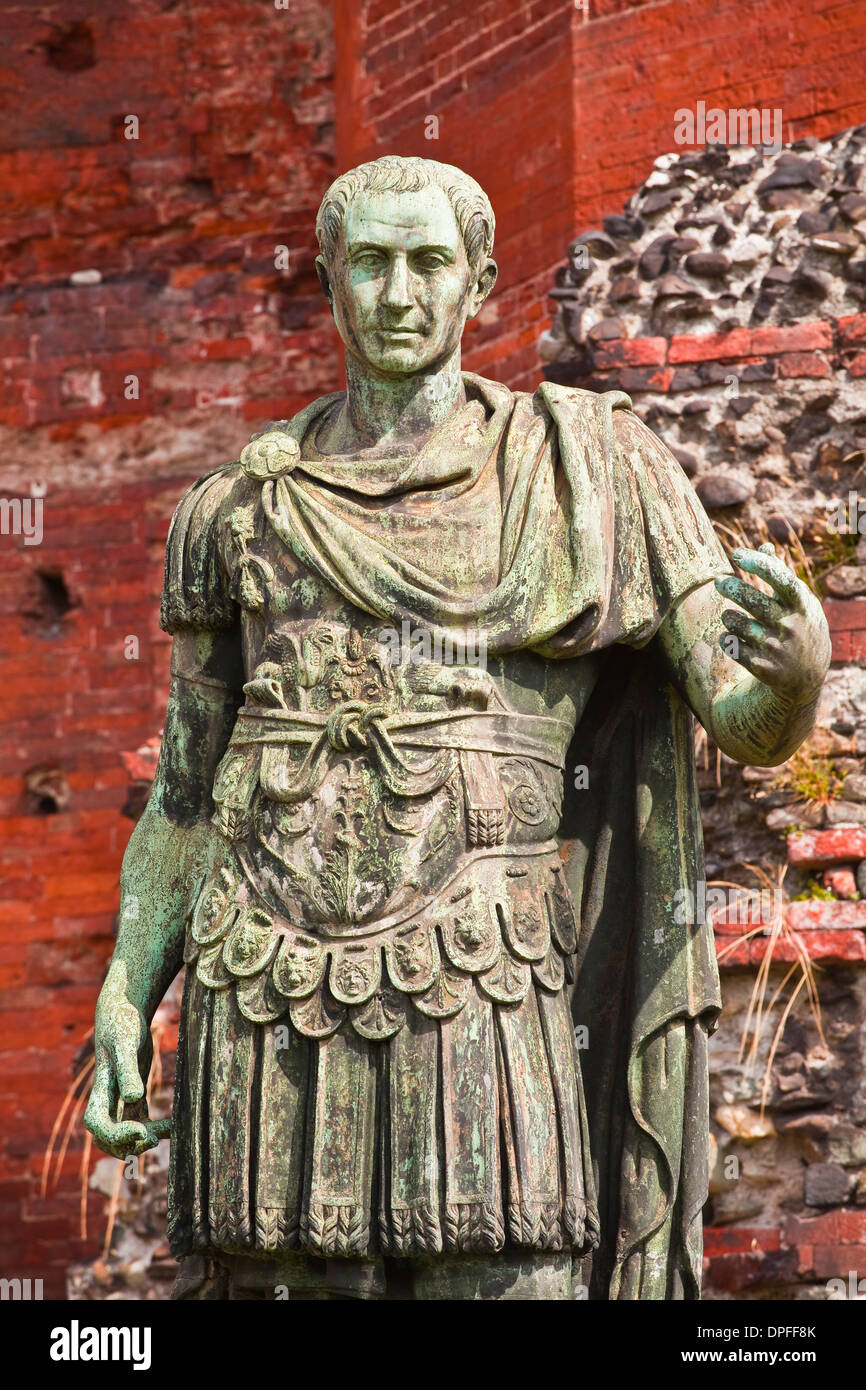 A statue of Julius Cesar in front of Porta Palatina, Turin, Piedmont, Italy, Europe Stock Photo