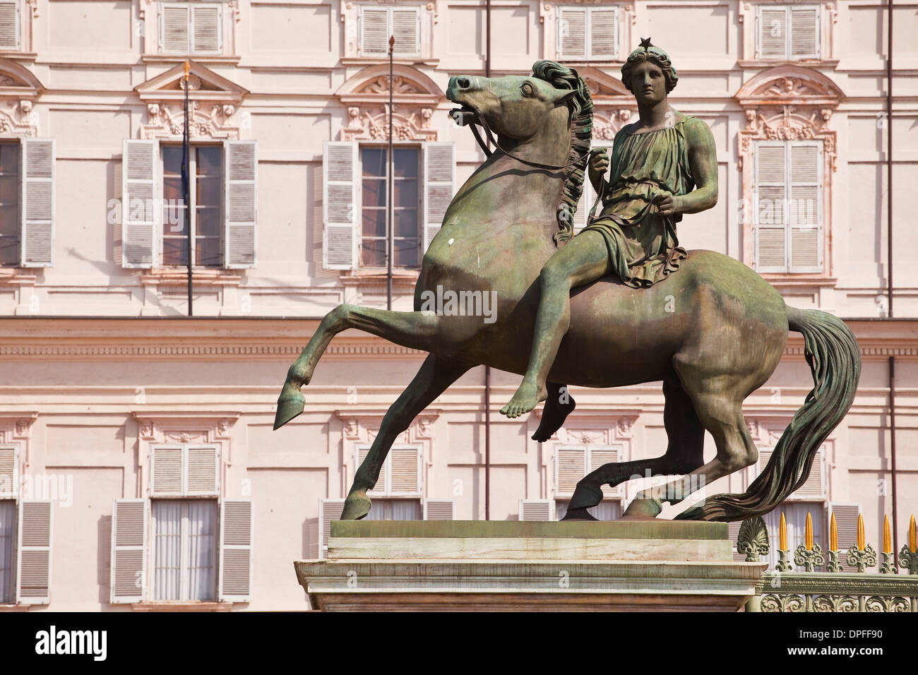 Statua di Polluce in front of the Palazzo Reale, Turin, Piedmont, Italy, Europe Stock Photo