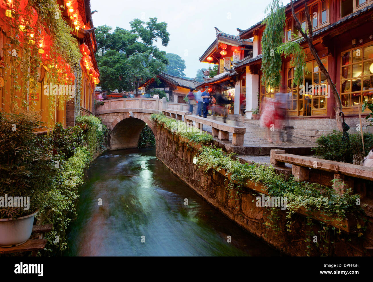Early evening street scene in the Old Town, Lijiang, UNESCO World Heritage Site, Yunnan Province, China, Asia Stock Photo