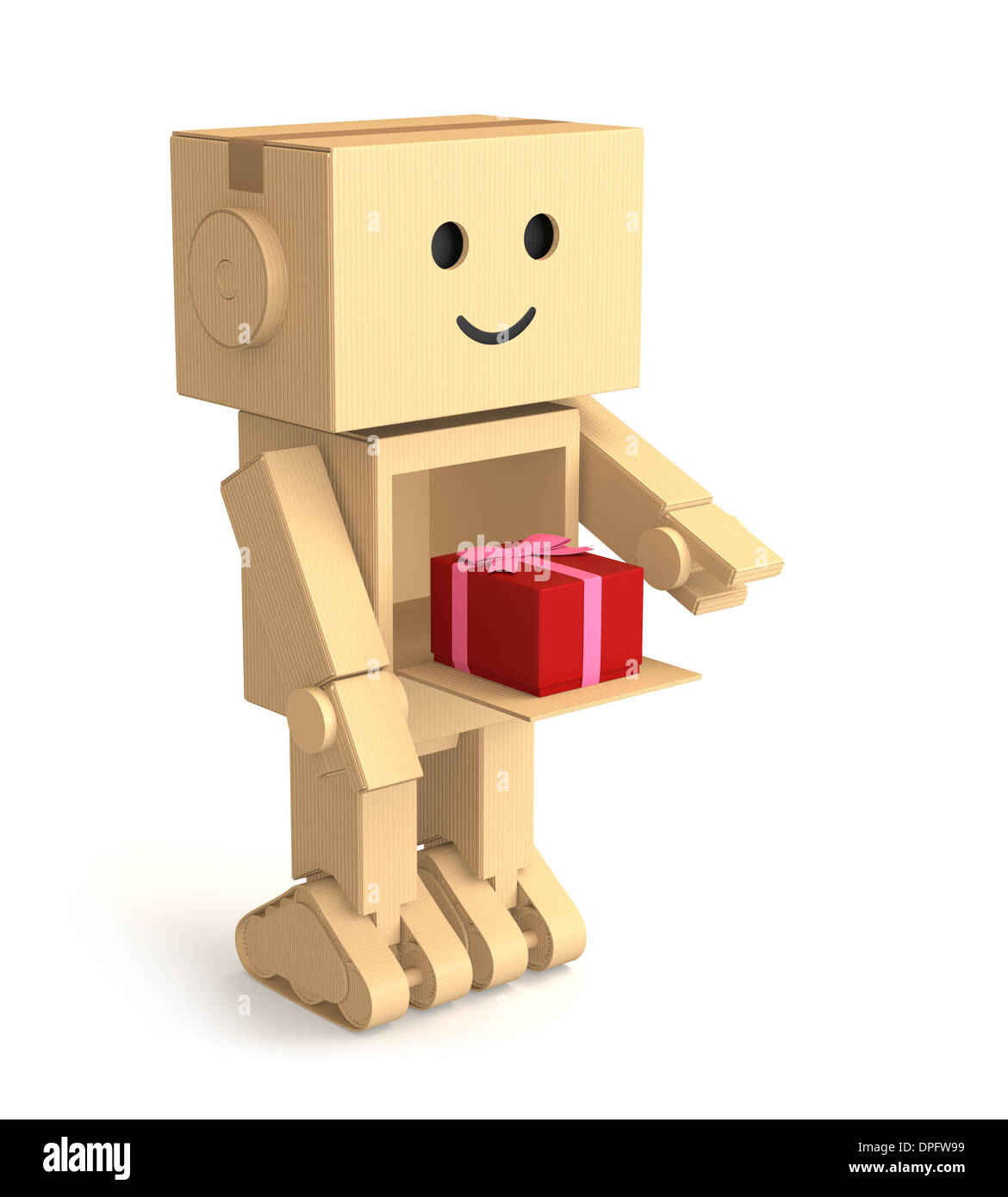 Cute cardboard robot deliver gift box Stock Photo - Alamy