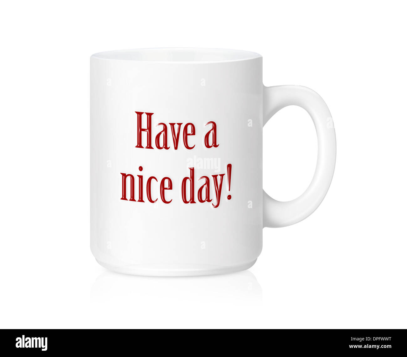 White ceramic mug with &ldquo;Have a nice day&rdquo; ,Isolated on a white. (with