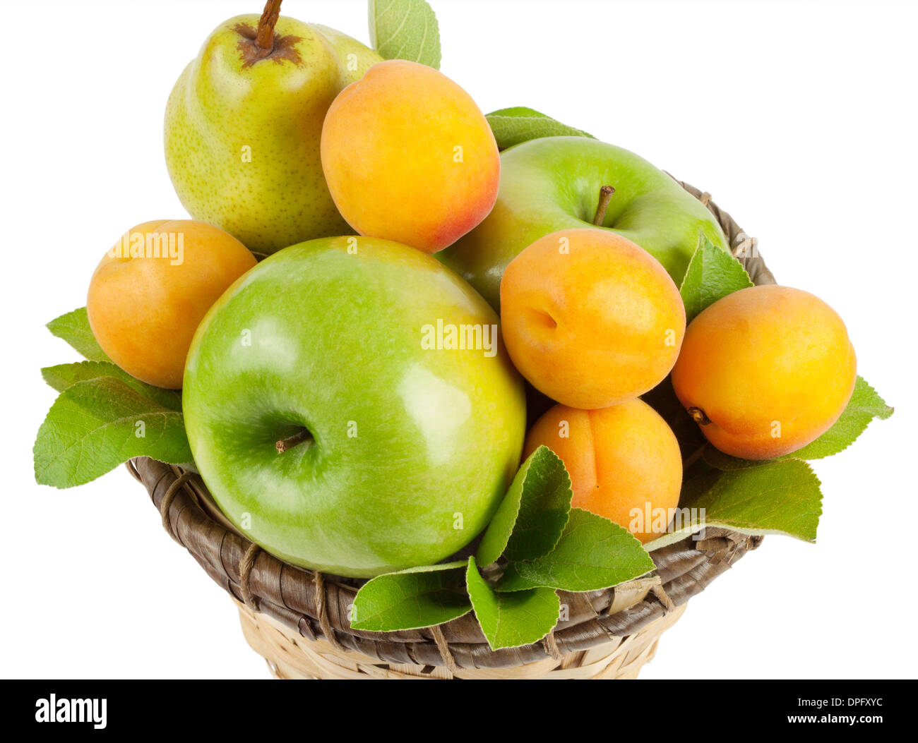 The ripe fruits in the spring basket isolated on white background Stock ...