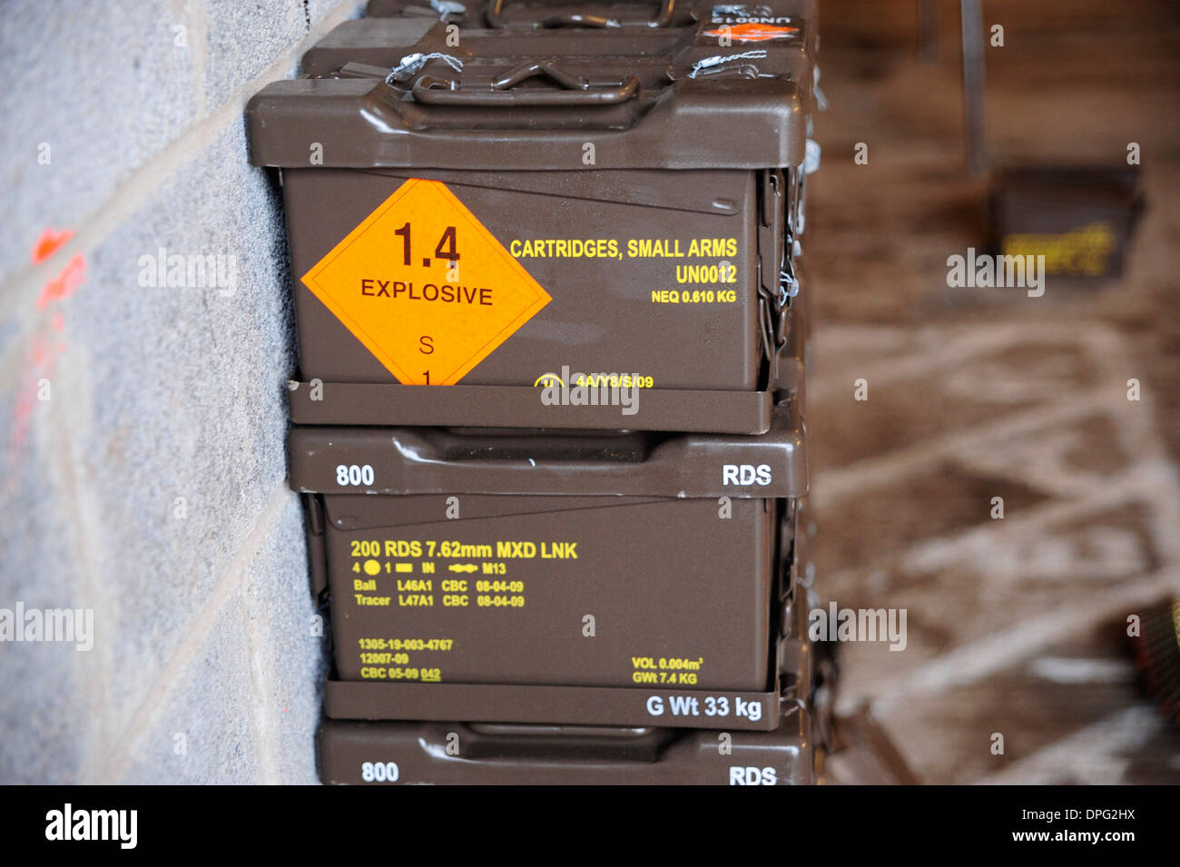 ammunition, ammo, munitions, , bullets ,bomb, rockets,missiles, shells ,,ammo boxes, rounds,he explosive, British army, Stock Photo