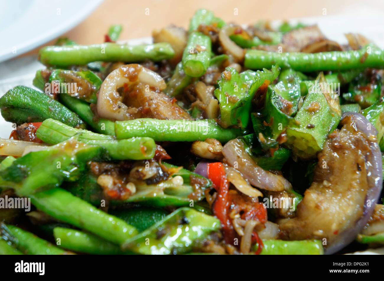 Chinese Style Stir Fried Long Beans Lady Finger And Brinjal Stock Photo Alamy