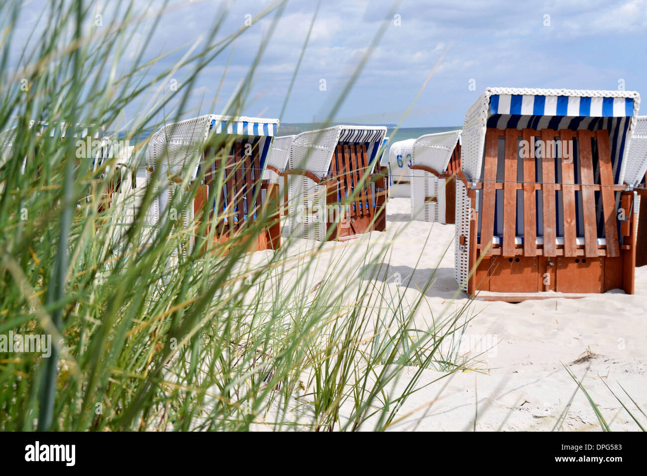 Beach chairs on the beach, Binz, Ruegen Island, Germany Stock Photo