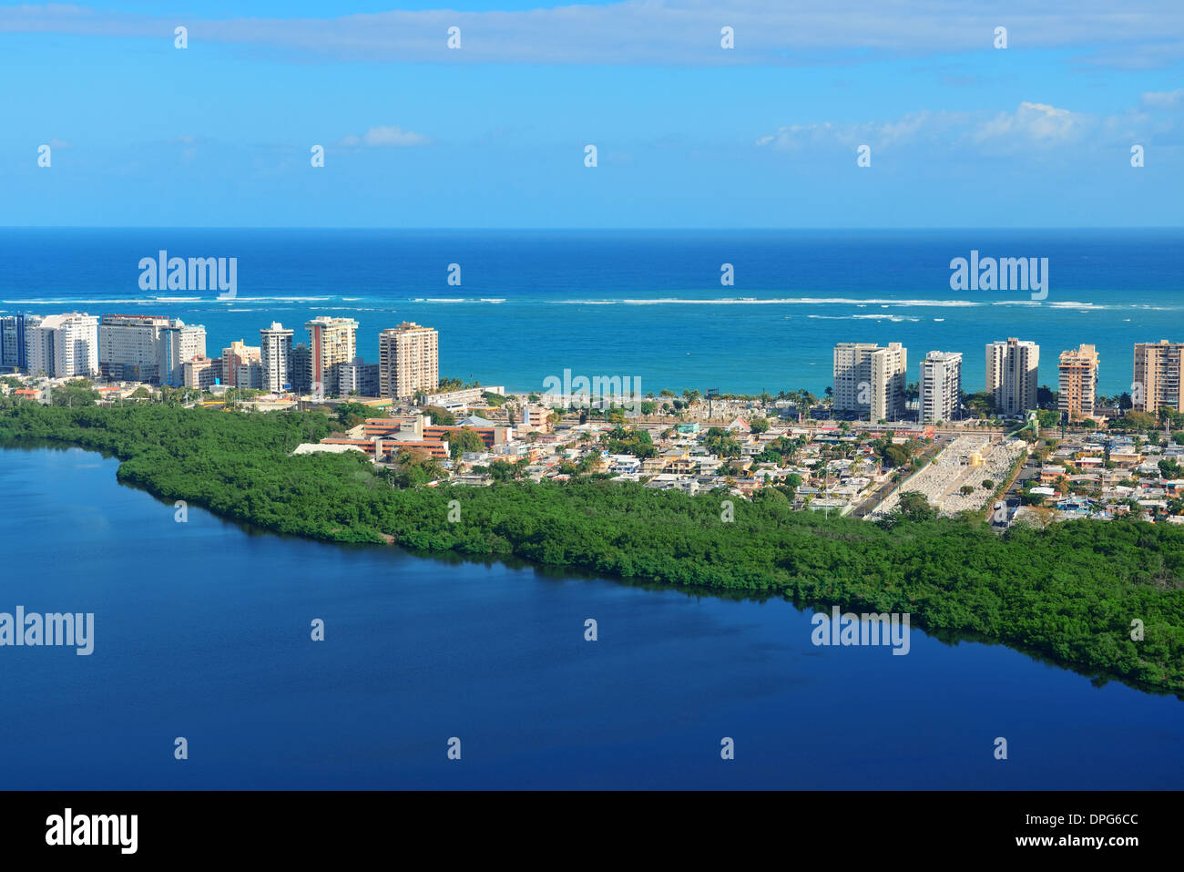 San Juan aerial view with blue sky and sea. Puerto Rico Stock Photo - Alamy