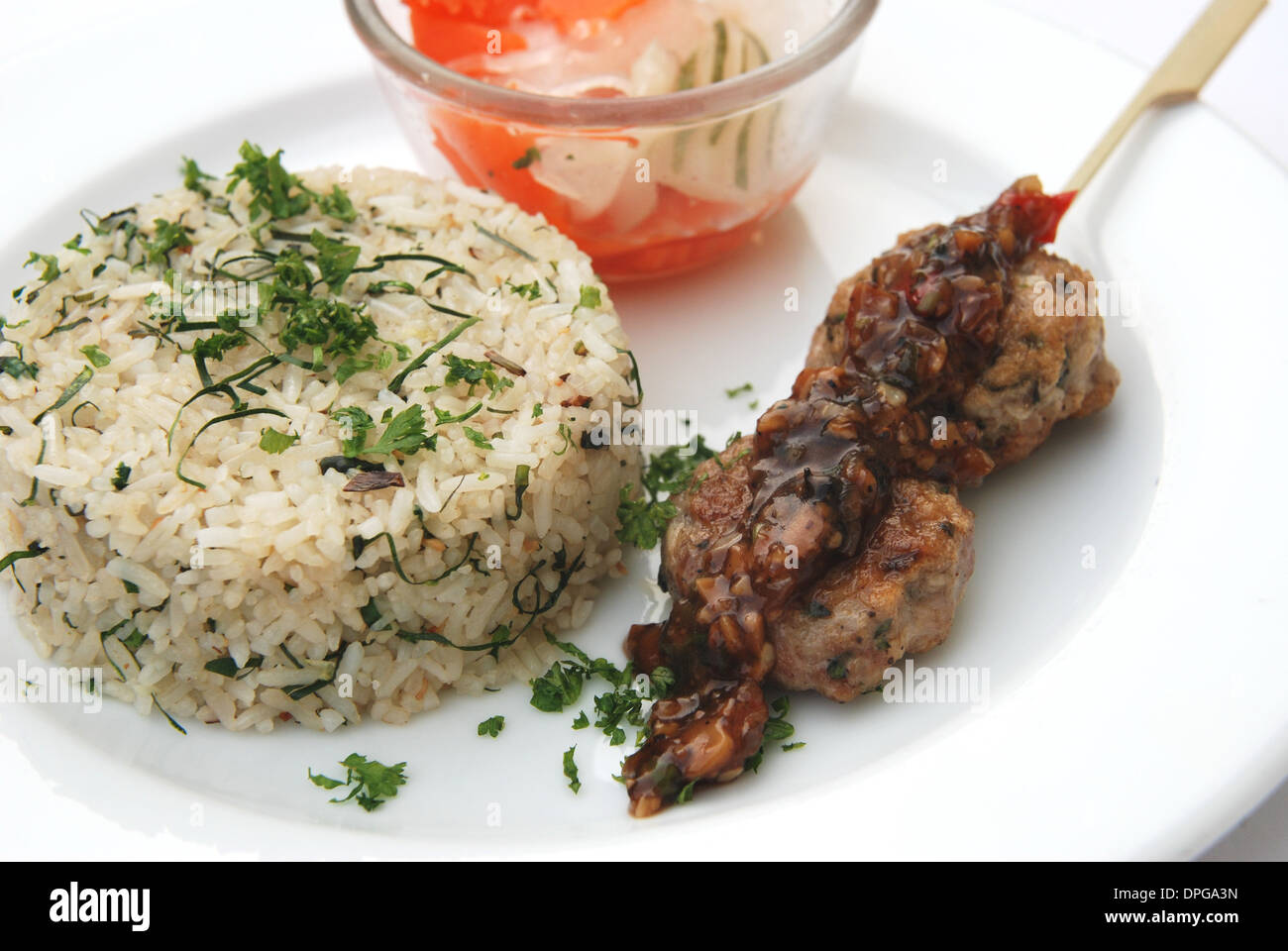 herb fried rice with meat ball Stock Photo