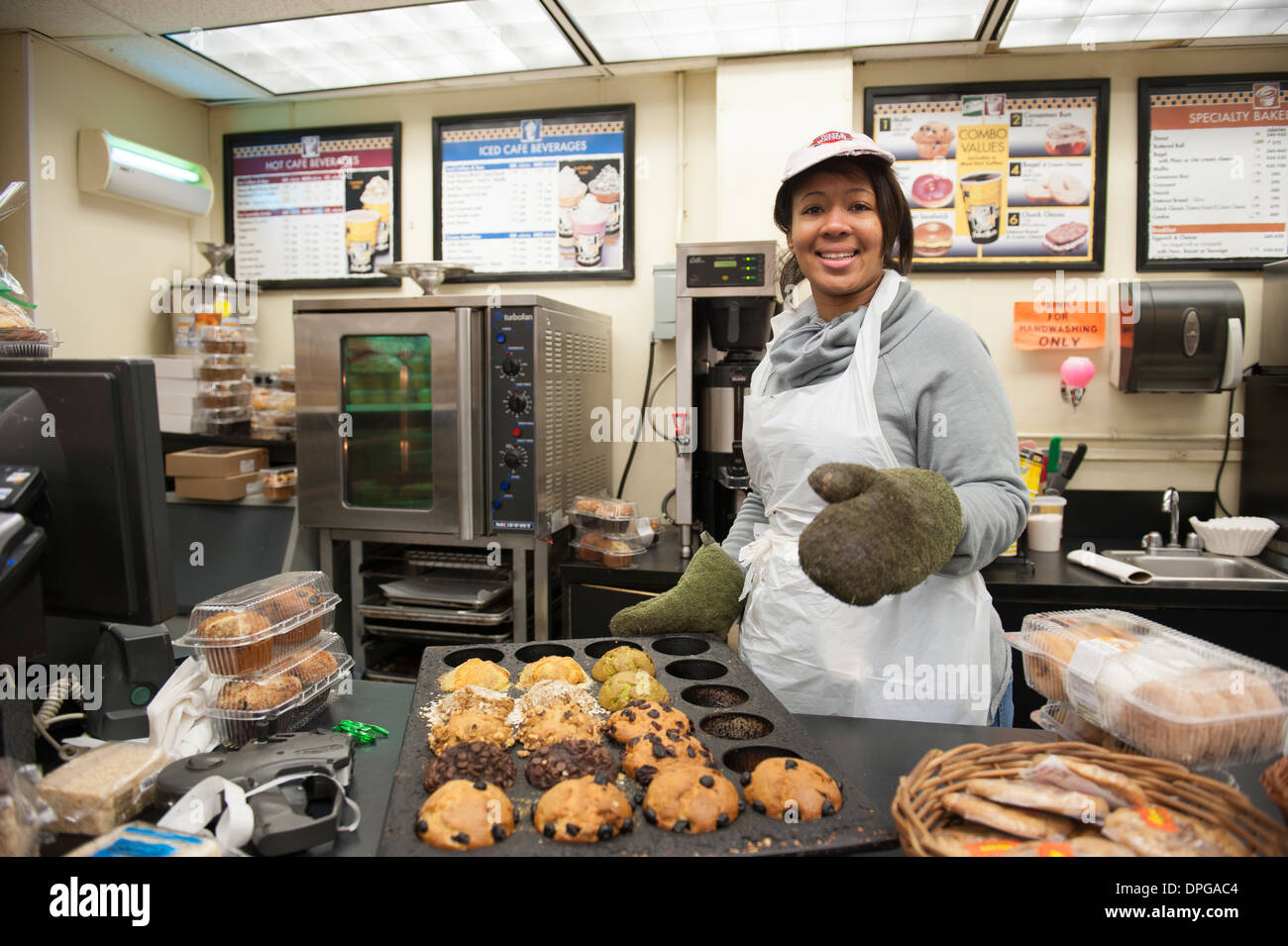 Hot, freshly baked muffins at a grocery store in Battery Park City, a neighborhood in Manhattan