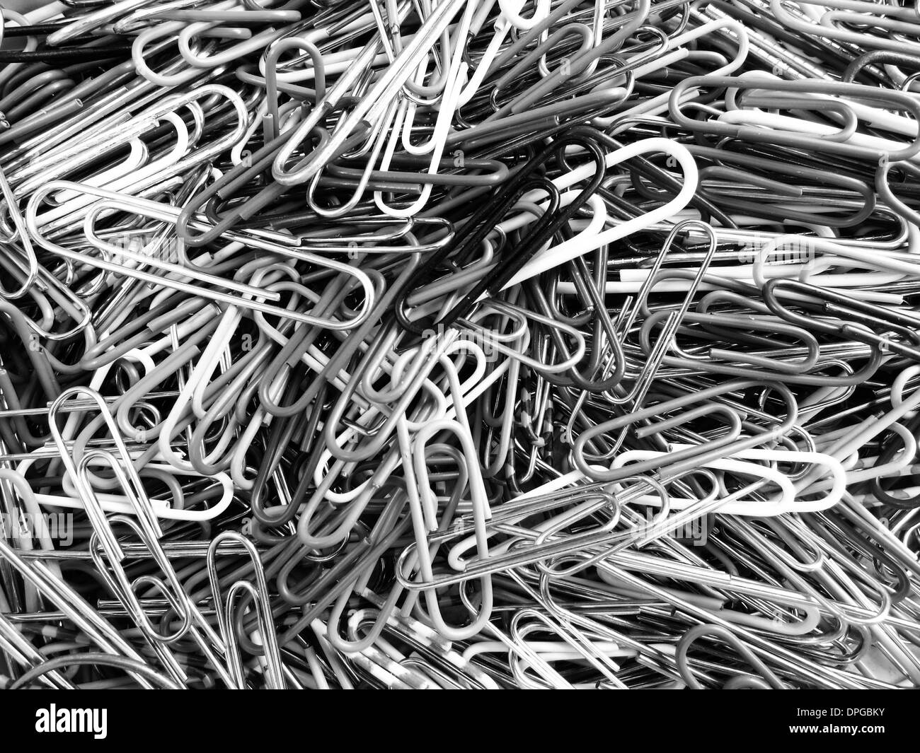 Detail closeup pile of paperclips paper clips Stock Photo