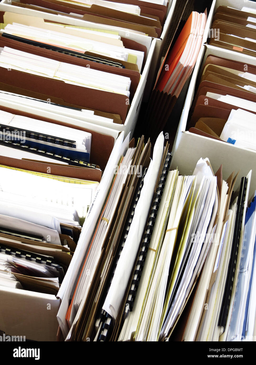 Business files arranged and organized in boxes folders Stock Photo