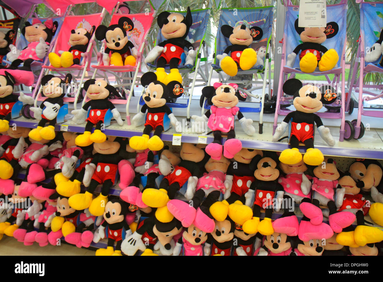 Miami Beach Florida,Walgreens,stuffed dolls,Mickey Minnie Mouse,toy,souvenir,product  products display sale,shopping shopper shoppers shop shops market Stock  Photo - Alamy