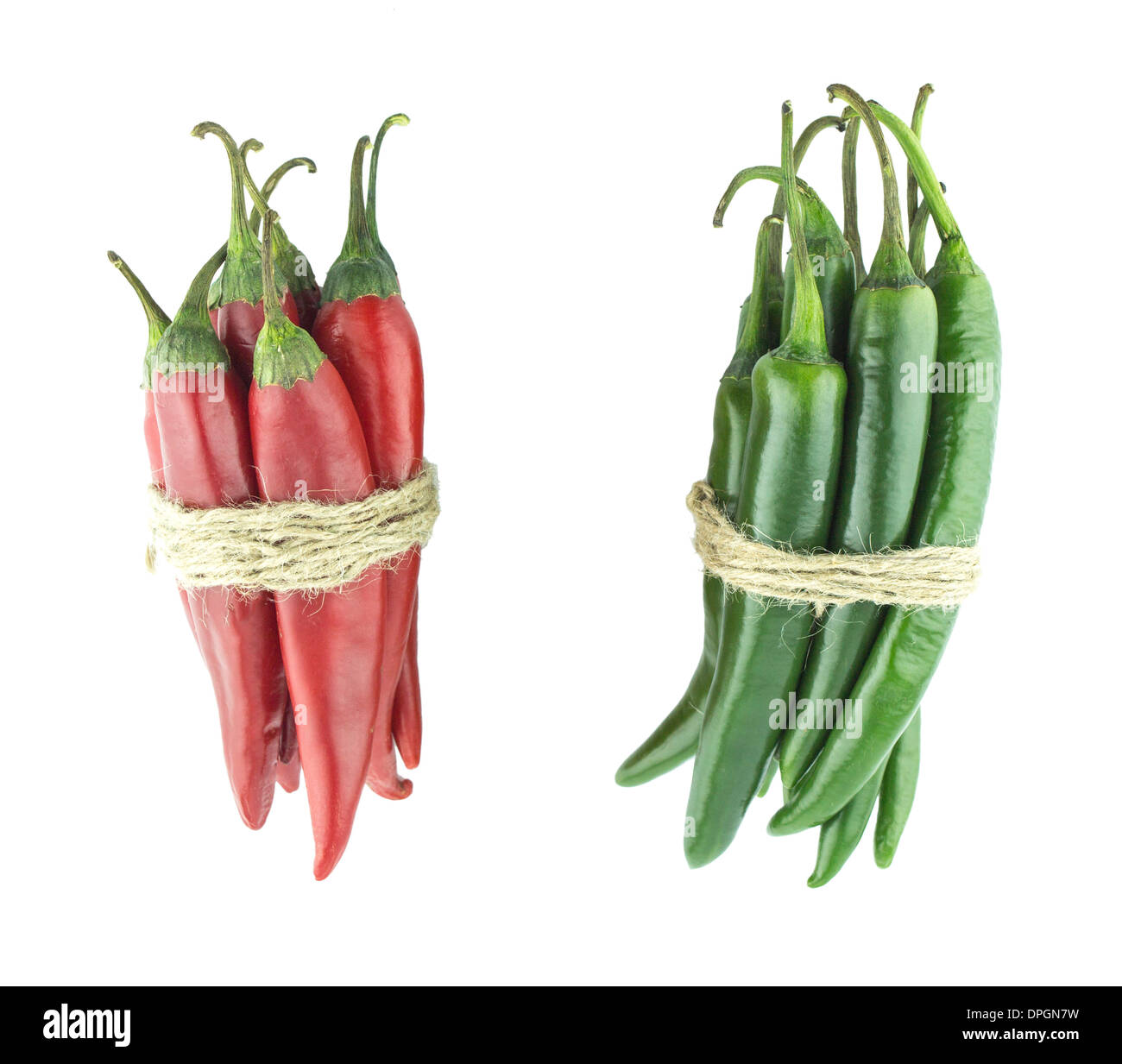 Two sets of red and green hot chili pepper on a white background Stock ...