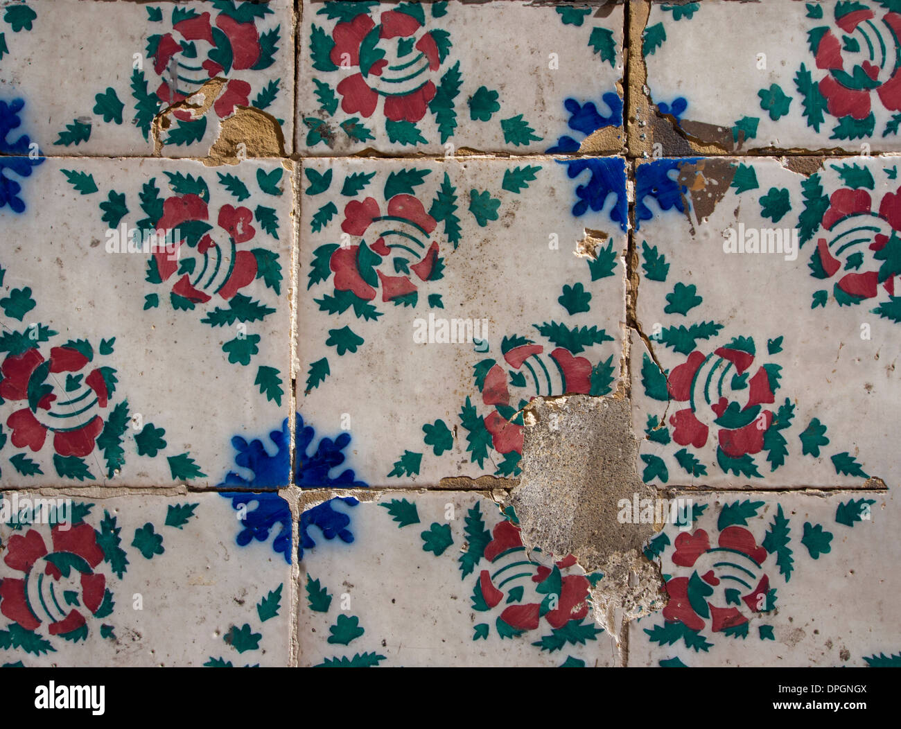 traditional patterned tiles decorate a wall in Lisbon Stock Photo