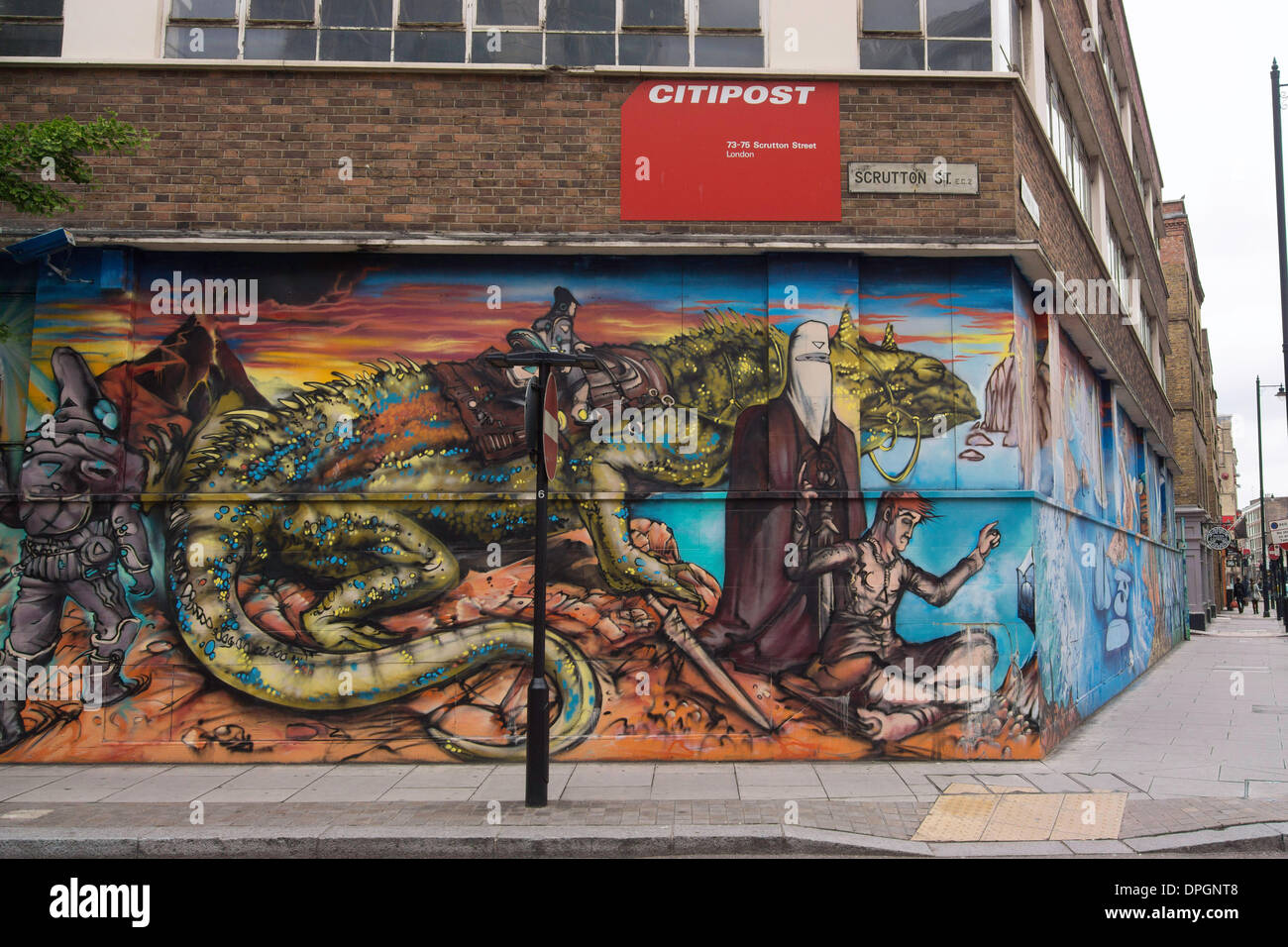 famous Graffiti art in the London district of Shoreditch, London, United Kingdom , June 2013 Stock Photo