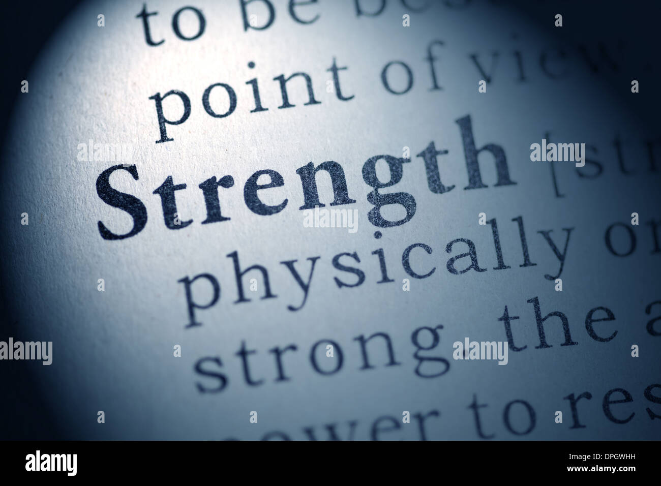 Fake Dictionary, Dictionary definition of the word strength. Stock Photo