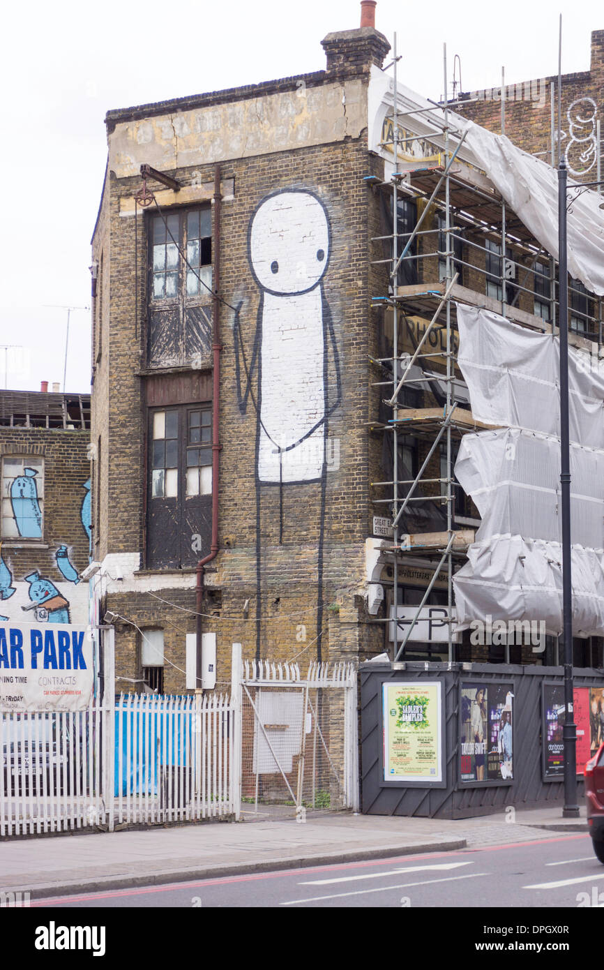 famous Graffiti art in the London district of Shoreditch, London