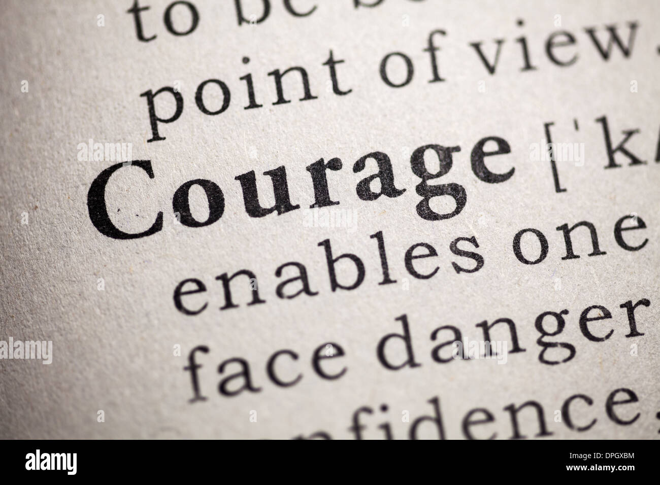 Fake Dictionary, Dictionary definition of courage. Stock Photo