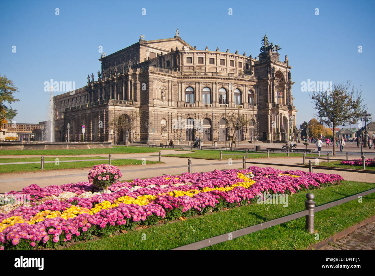 the semeper opera with flowers in city Dresden Germany Stock Photo