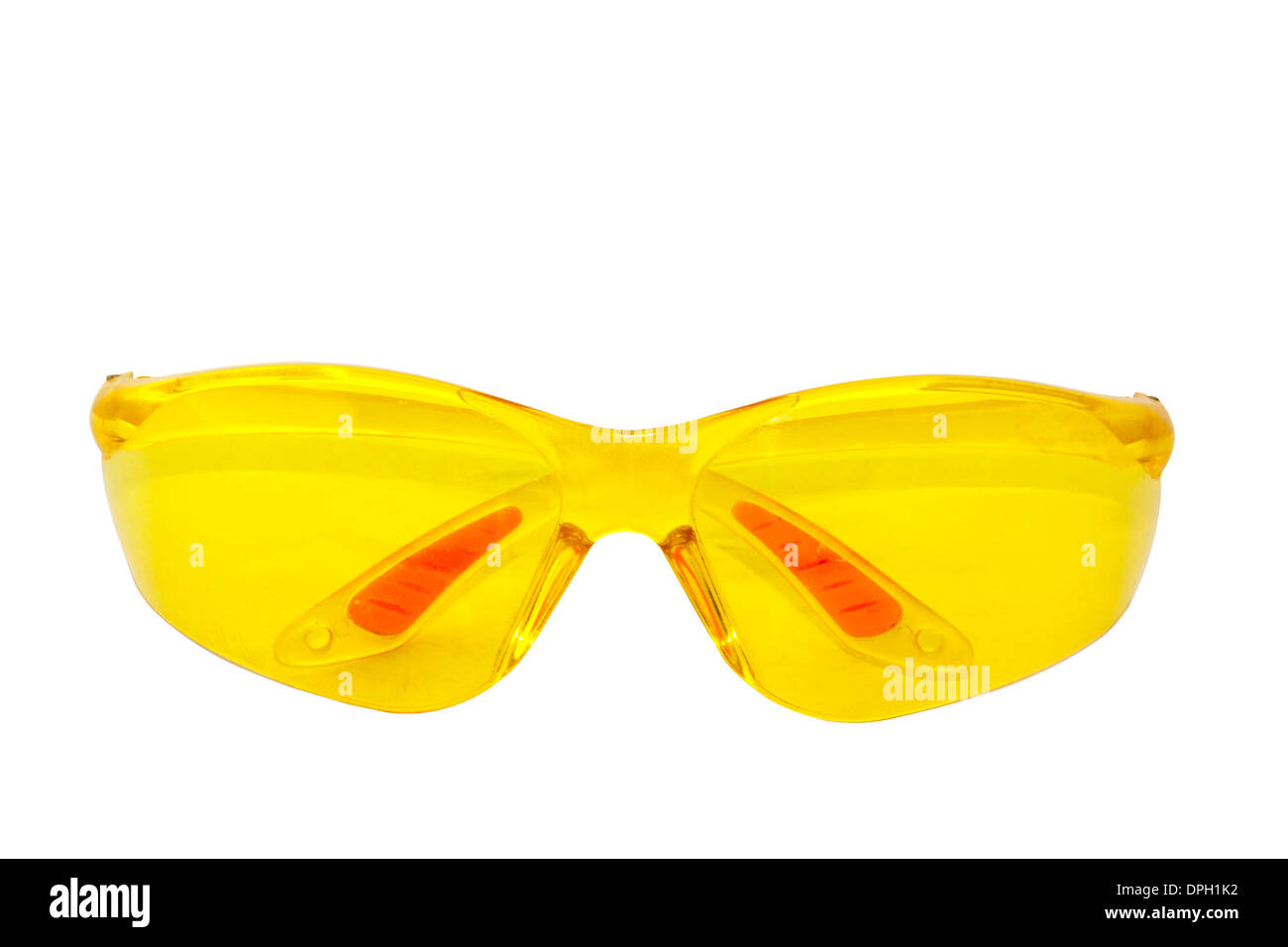 isolated paid of yellow plastic protective glasses Stock Photo