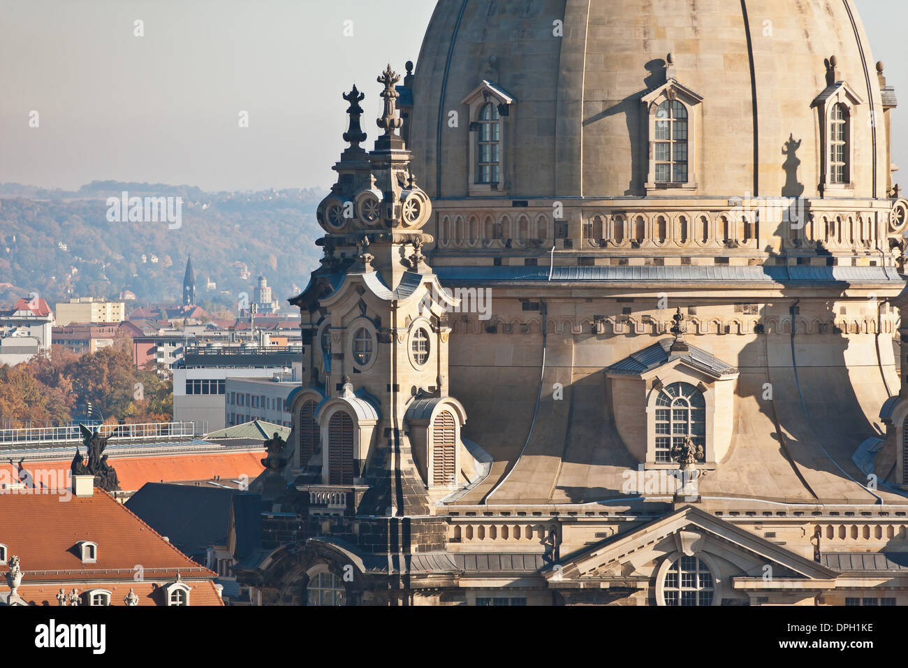 the detail of cupola Frauenkirche in city Dresden - Germany Stock Photo