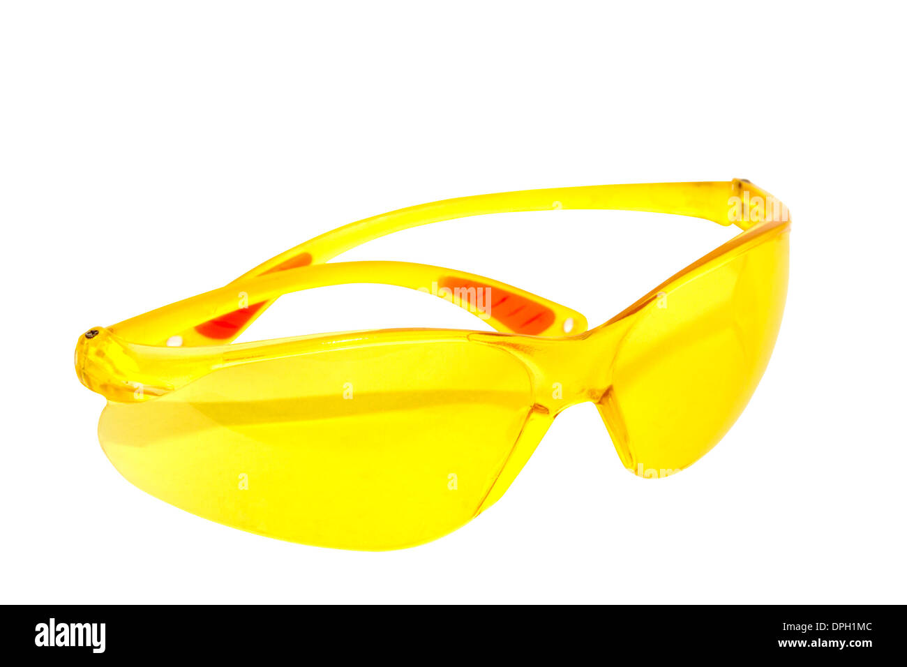 pair of bright yellow plastic protective glasses Stock Photo