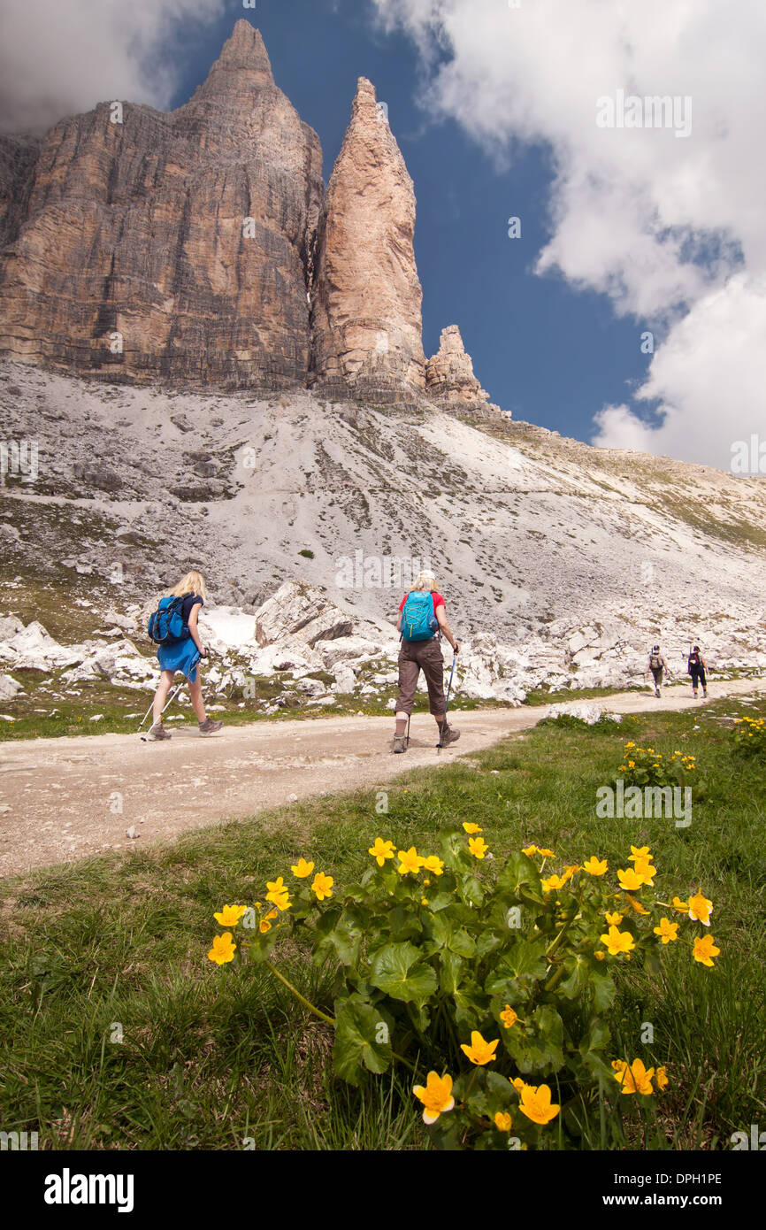 Hiking in Dolomites around Tre Cime di Lavaredo Stock Photo