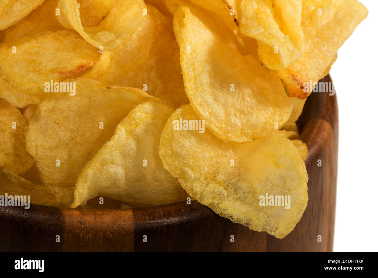 Potato Chips In A Wooden Bowl Stock Photo - Alamy