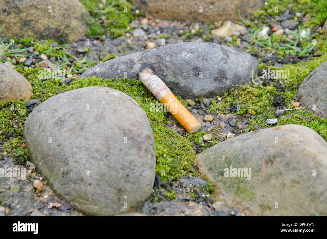 cigarette tab Used put out tab end of cigarette lying on ground Stock Photo