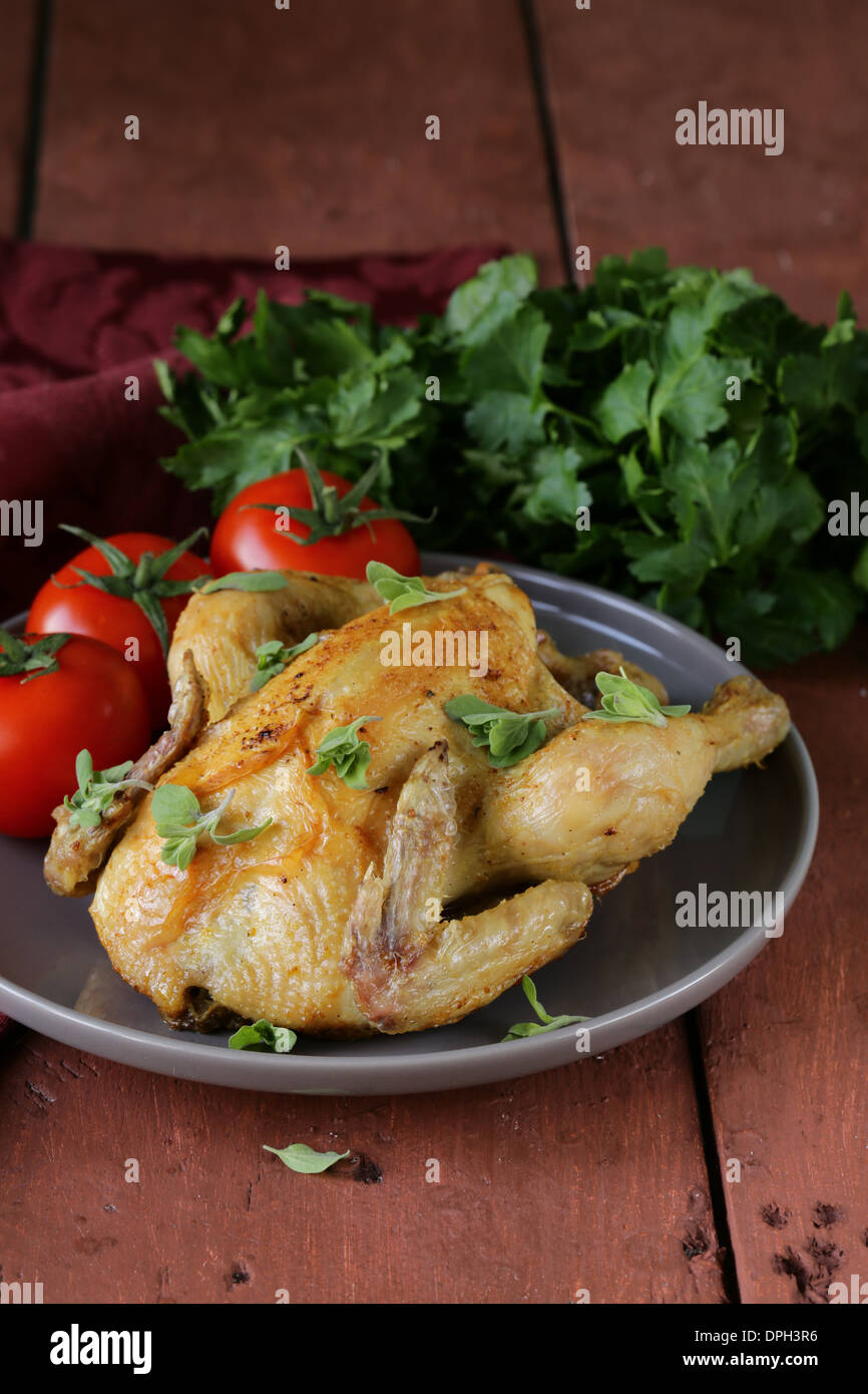 homemade roasted chicken with herbs and spices Stock Photo Alamy