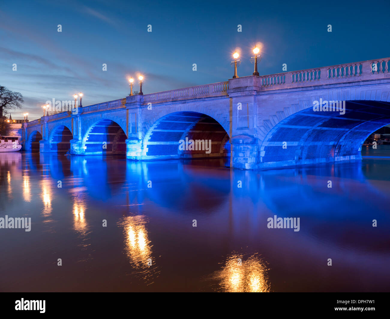 Europe, UK, England, Surrey, Kingston upon Thames, dusk riverside bridge Stock Photo