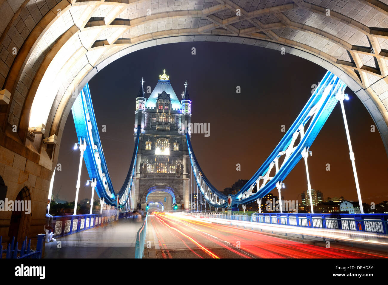 Tower Bridge in London with busy traffic at night Stock Photo - Alamy