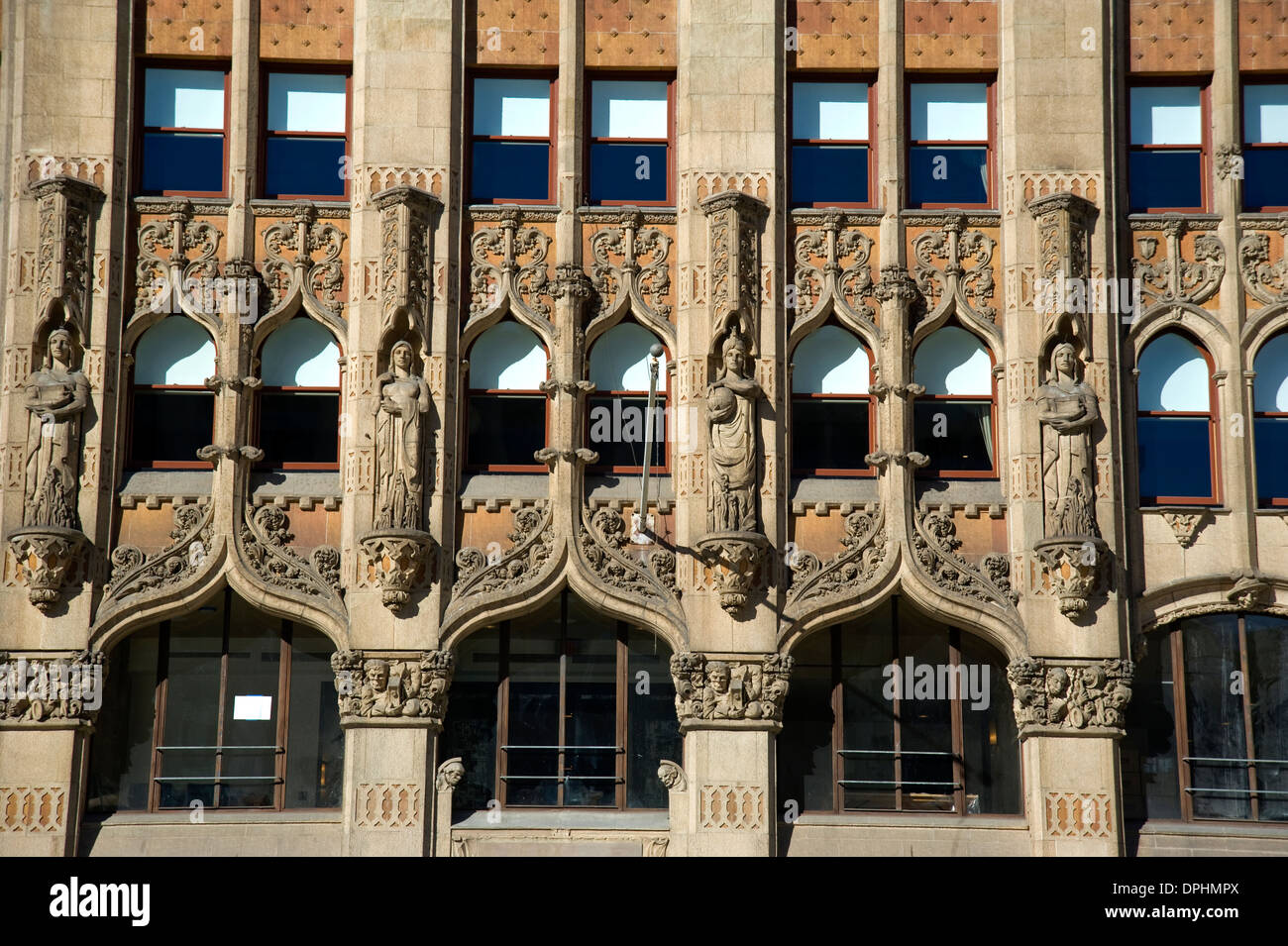 Art deco facade of the old United Artists movie theater on Broadway in Downtown Los Angeles Stock Photo